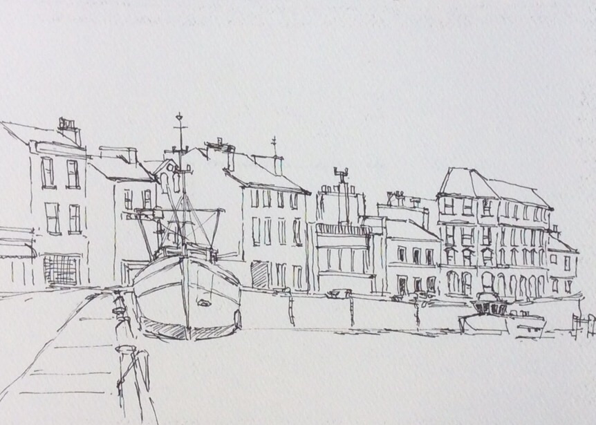 Ramsay Harbour Isle of man. Drawn on a cold morning, sitting on the quay.